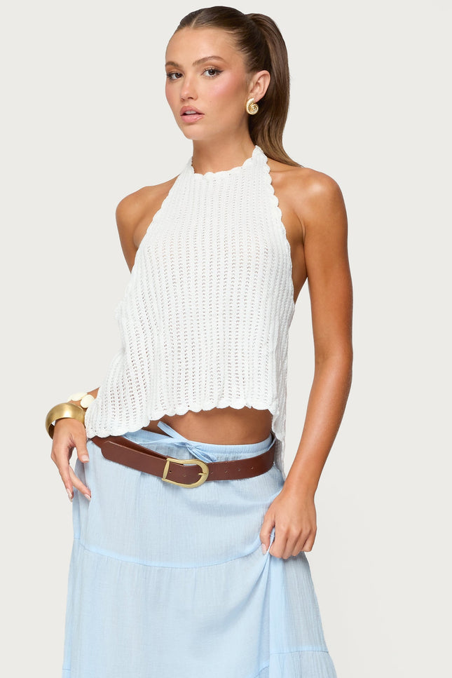 Ivey Backless Crochet Halter Top - White
