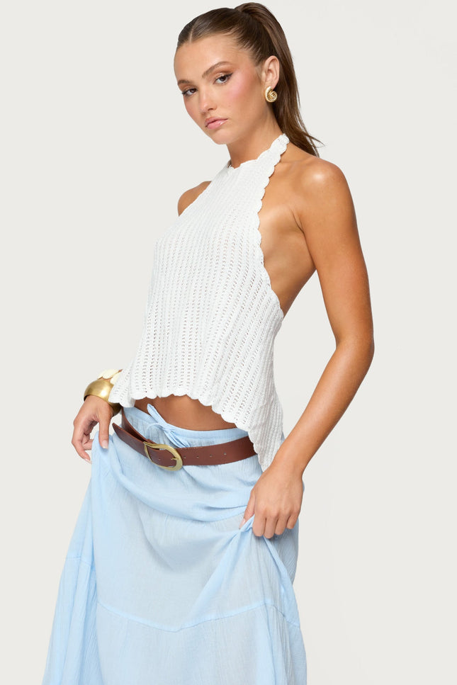 Ivey Backless Crochet Halter Top - White