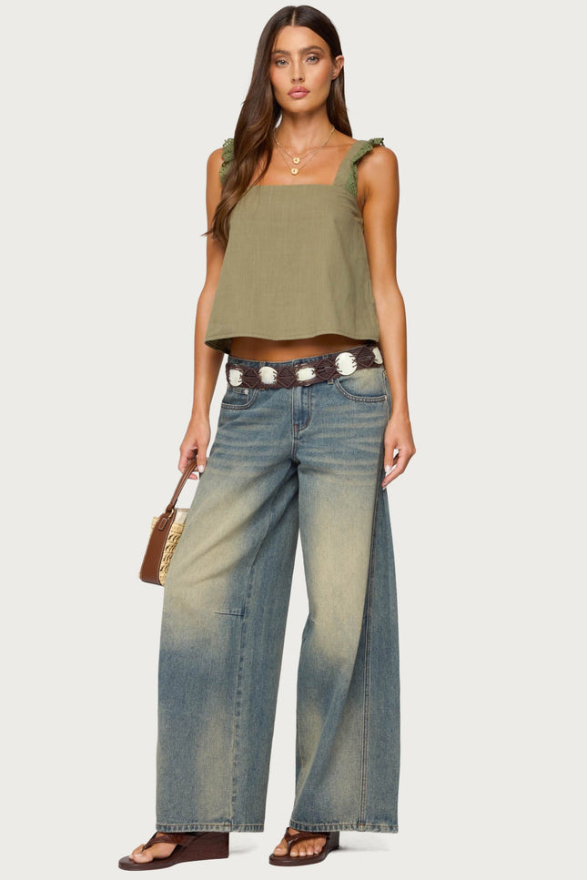Viviana Linen Look Top - Olive