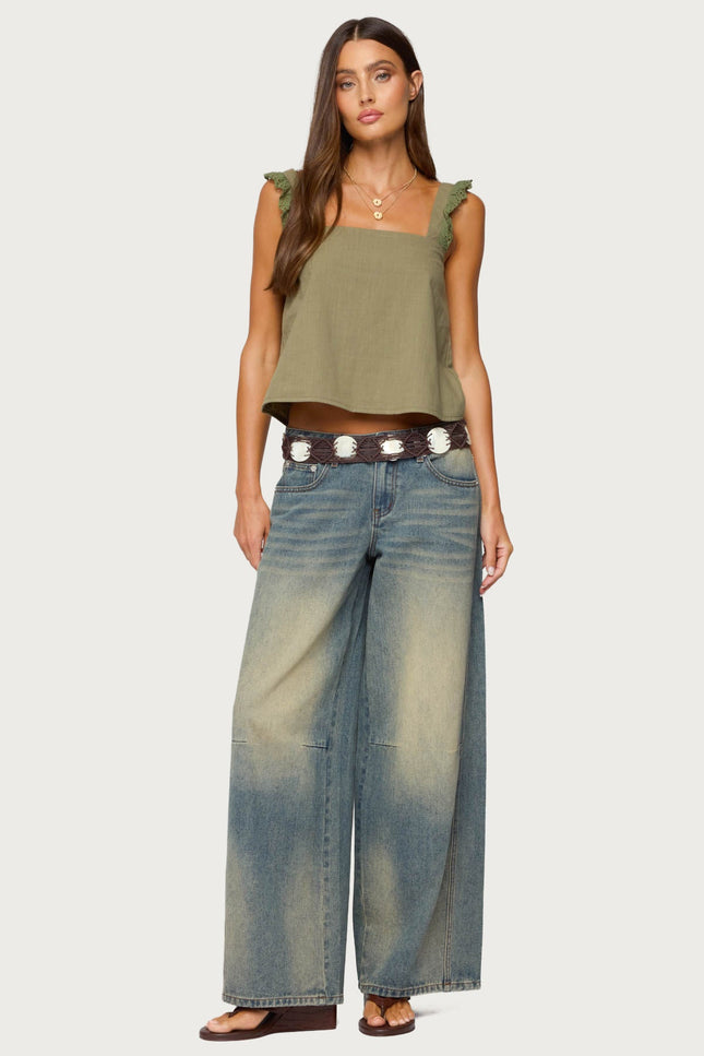 Viviana Linen Look Top - Olive
