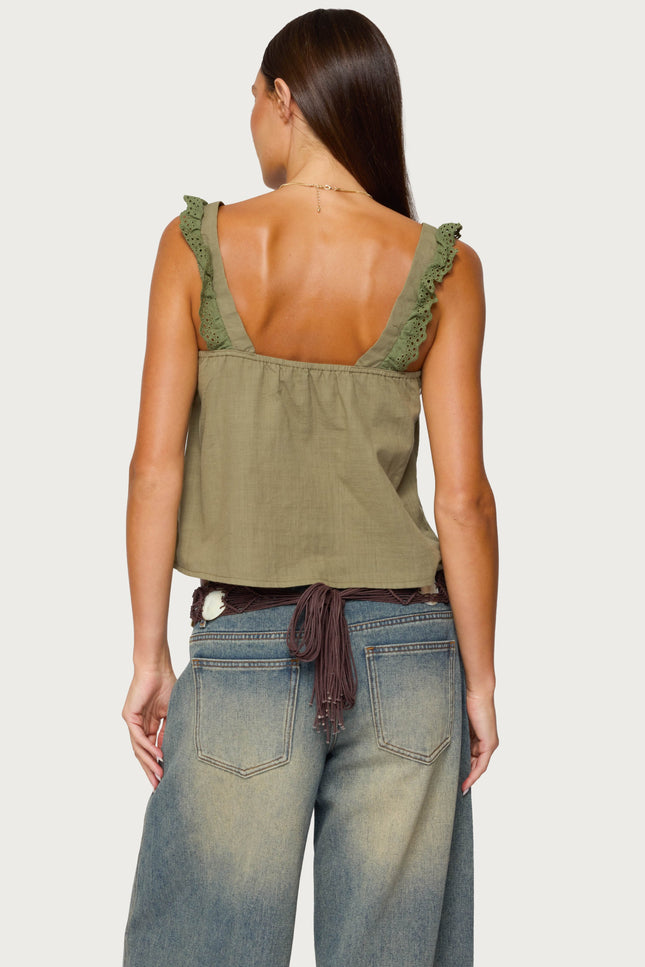 Viviana Linen Look Top - Olive