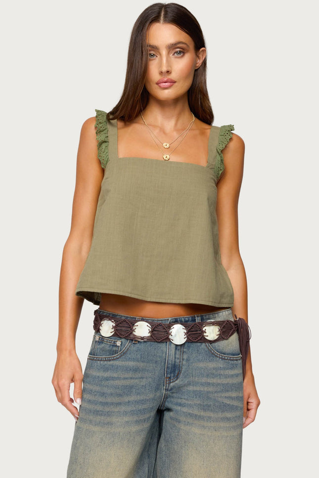 Viviana Linen Look Top - Olive