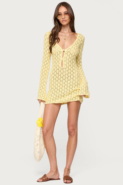 Brie Cut Out Crochet Mini Dress - Yellow