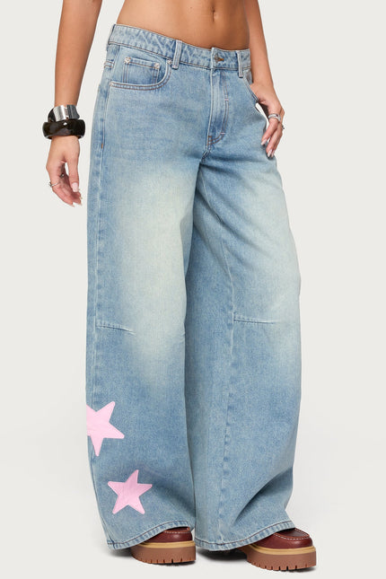 Trish Stars Low Rise Baggy Jeans - Light Blue