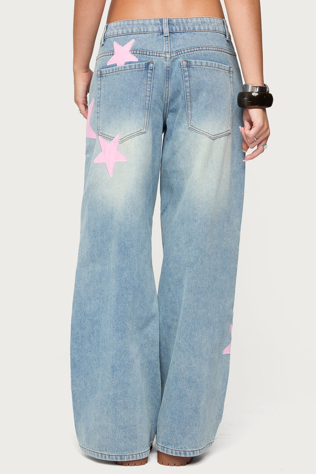 Trish Stars Low Rise Baggy Jeans - Light Blue