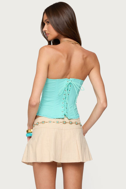 Deirdre Mesh Lace Up Corset - Turquoise