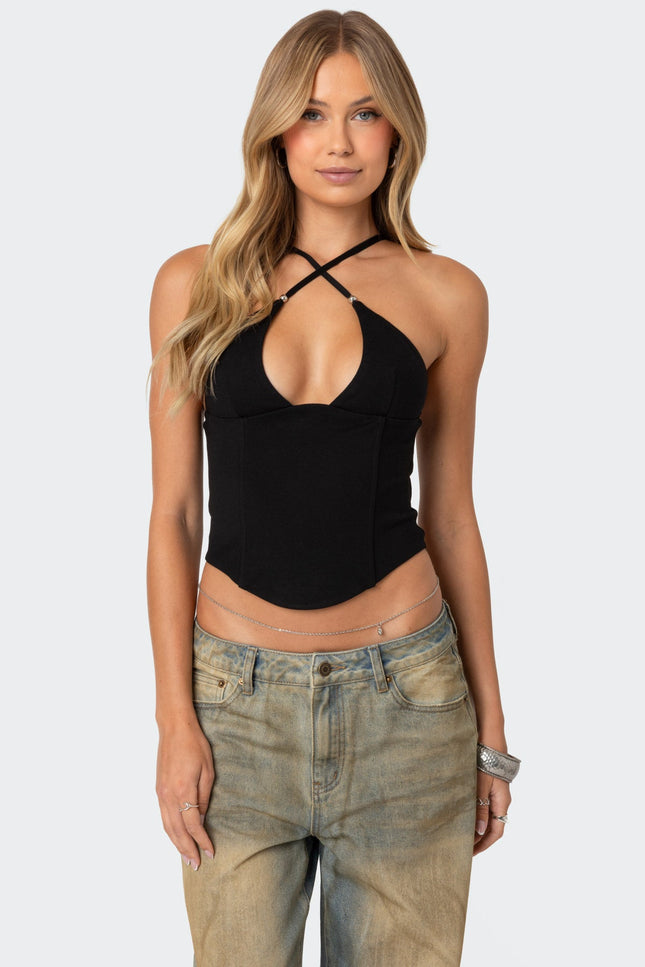 Lou Crossover Beaded Corset - Black