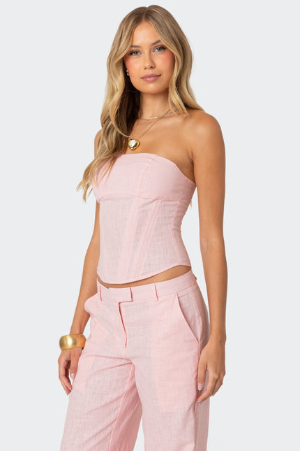 Arya Linen Look Corset - Light Pink