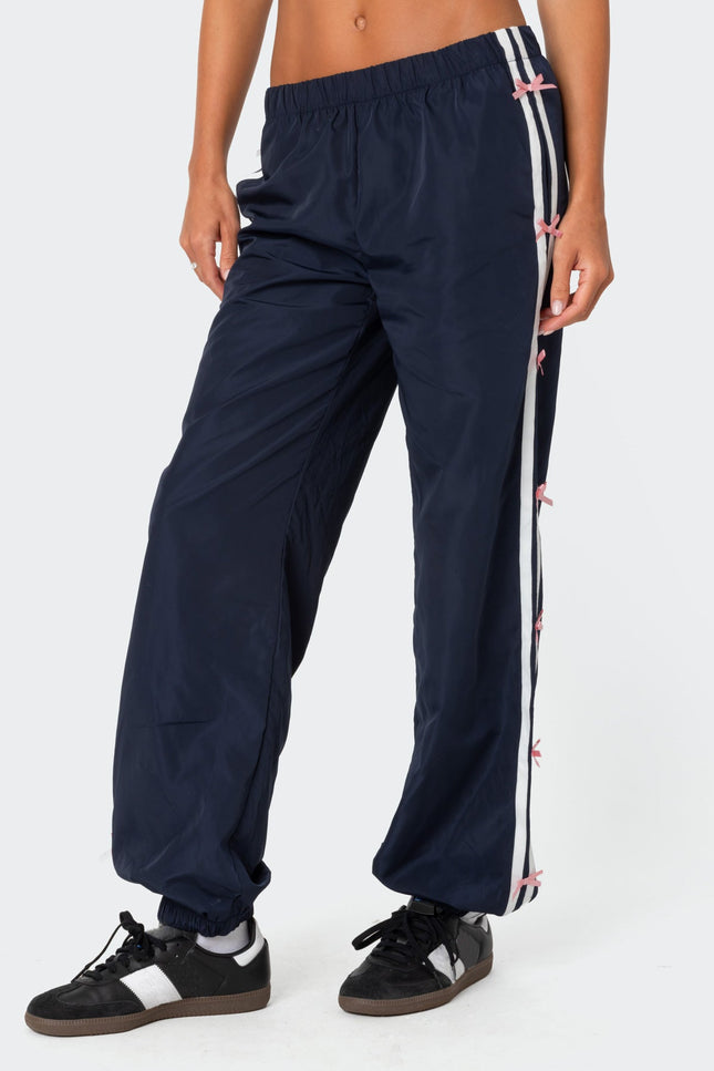 Bow Stripe Nylon Track Pants - Navy