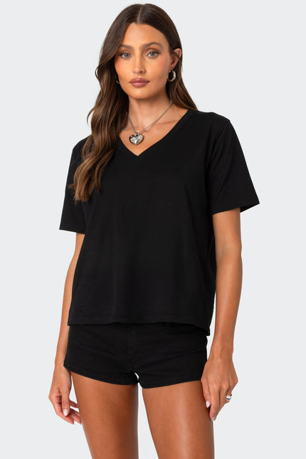 Loose Fit V Neck T Shirt - Black