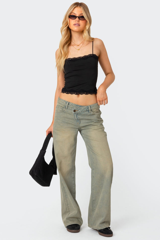 Cruella Lace Trim Tank Top - Black