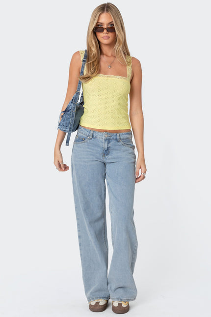Virginia Lace Trim Eyelet Tank Top - Yellow