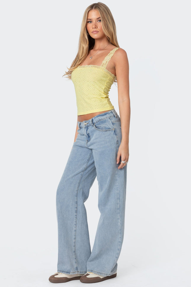 Virginia Lace Trim Eyelet Tank Top - Yellow