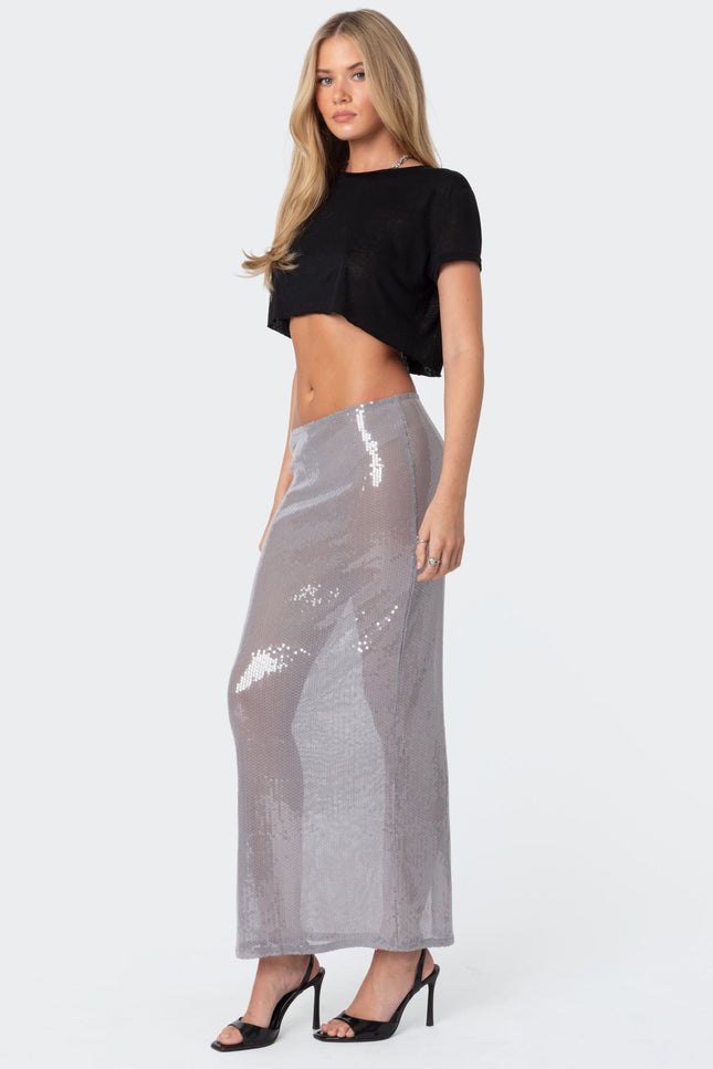 Riki Sheer Sequin Maxi Skirt - Gray
