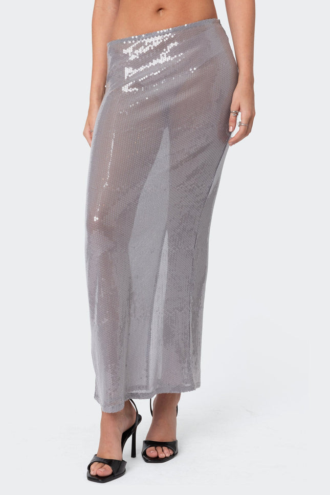 Riki Sheer Sequin Maxi Skirt - Gray