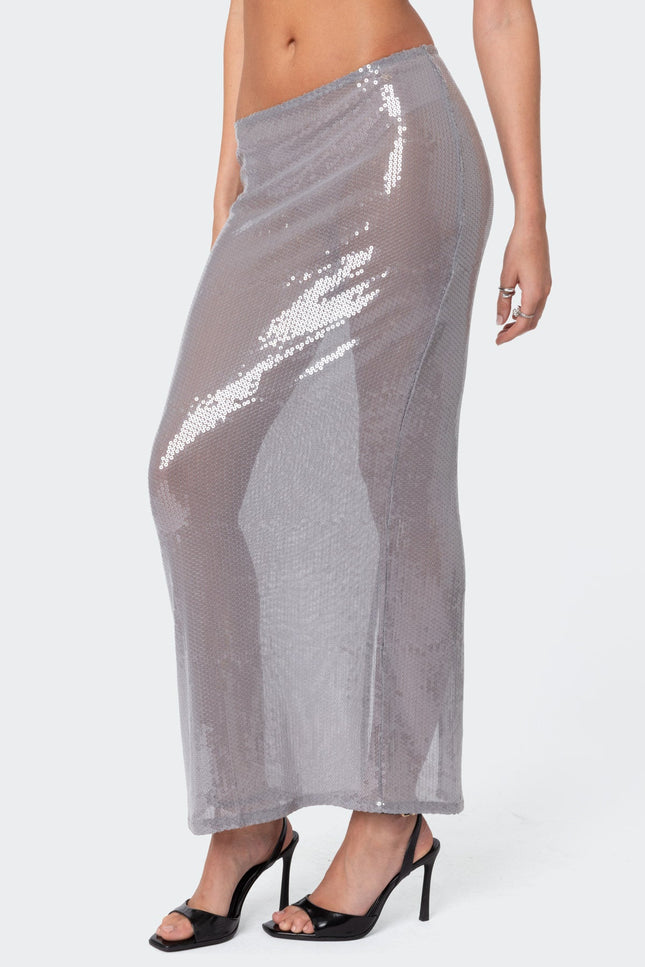 Riki Sheer Sequin Maxi Skirt - Gray