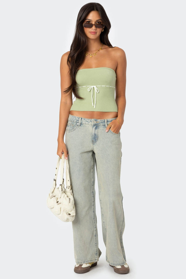 Petite Magda Acid Wash Low Rise Baggy Jeans - Blue