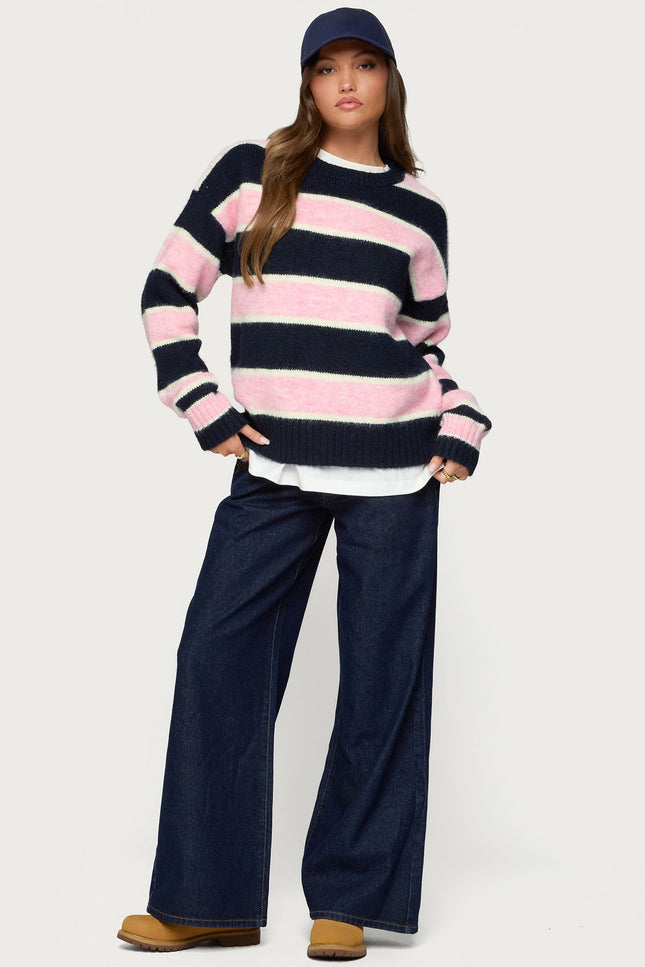 Conrad Striped Sweater - Navy And Pink