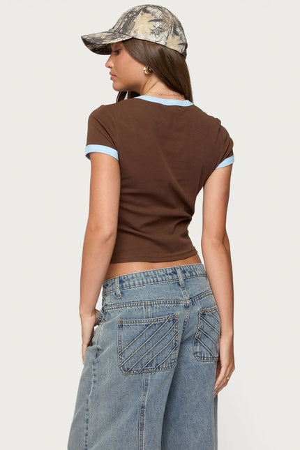 Zeke Contrast T Shirt - Brown