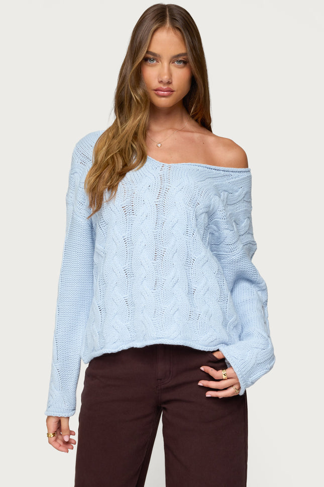 Inga Oversized Cable Knit Sweater - Light Blue