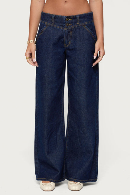 Meredith Low Rise Wide Leg Jeans - Blue