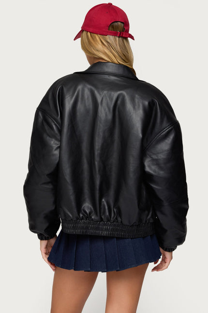 Halley Faux Leather Bomber Jacket - Black