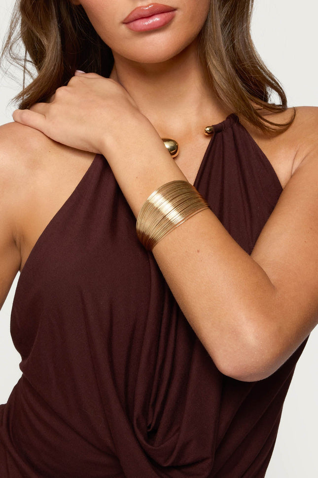 Layered Wire Cuff Bracelet - Gold