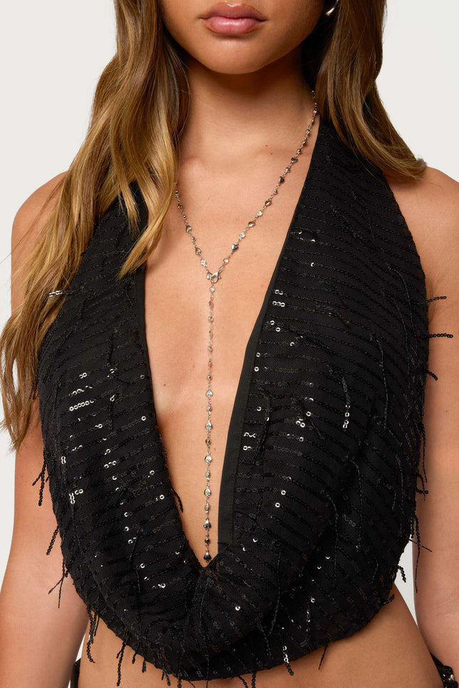 Heart & Diamond Cascading Necklace - Silver