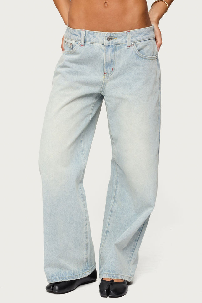 Petite Ace Low Rise Baggy Jeans - Light Blue