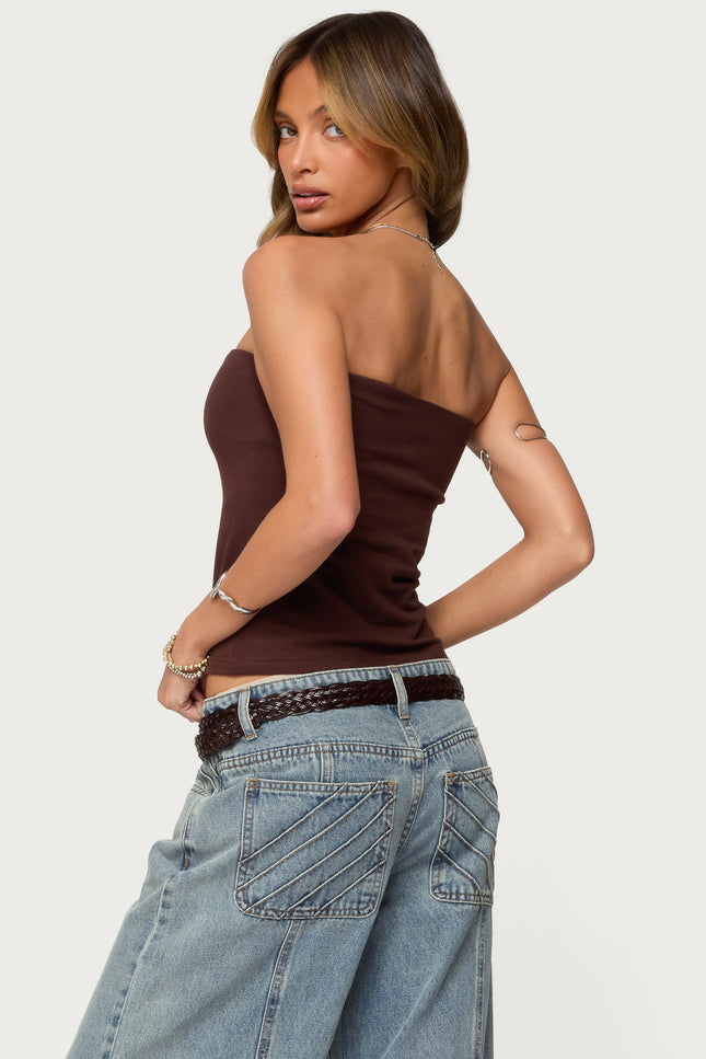 Built In Bra Tube Top - Brown