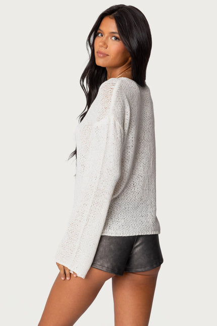 Drop Shoulder Light Knit Sweater - White