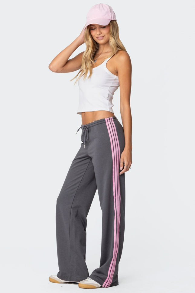 Averie Contrast Striped Sweatpants - Gray