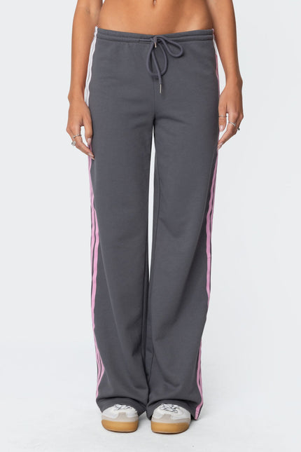 Averie Contrast Striped Sweatpants - Gray