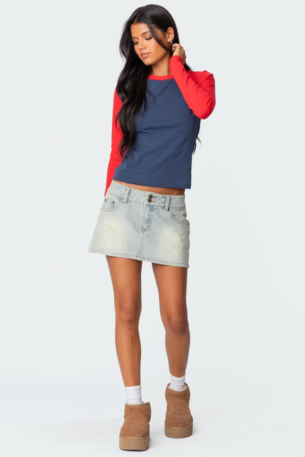 Tommi Raglan Long Sleeve T Shirt - Navy And Red