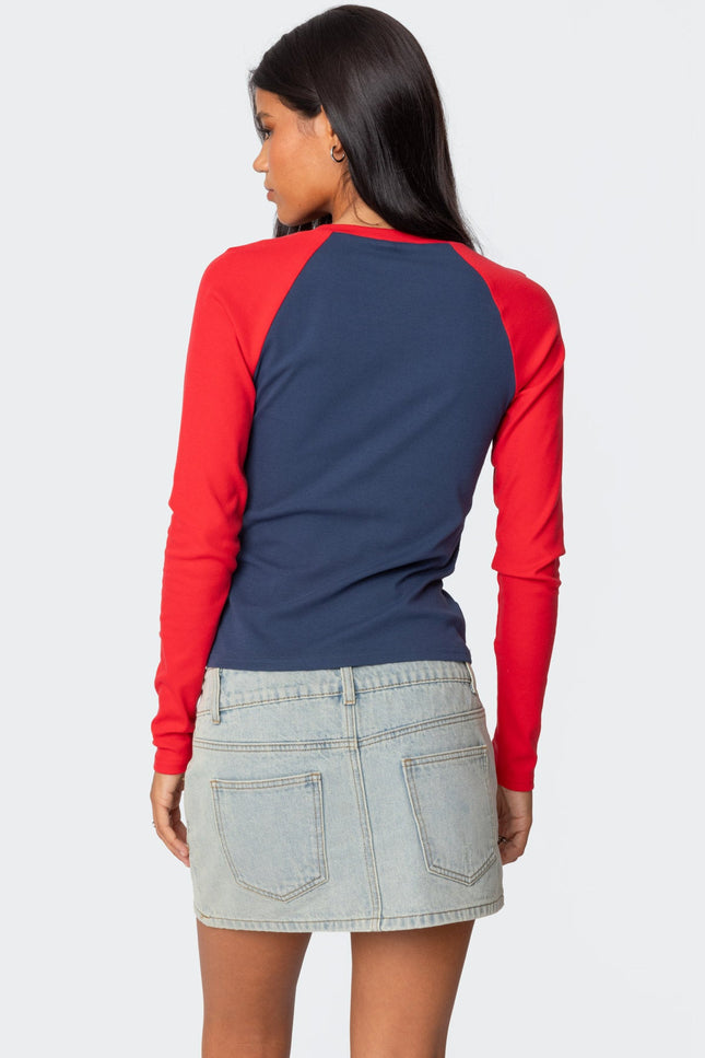 Tommi Raglan Long Sleeve T Shirt - Navy And Red