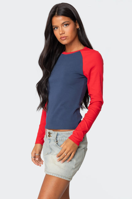 Tommi Raglan Long Sleeve T Shirt - Navy And Red