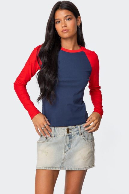 Tommi Raglan Long Sleeve T Shirt - Navy And Red