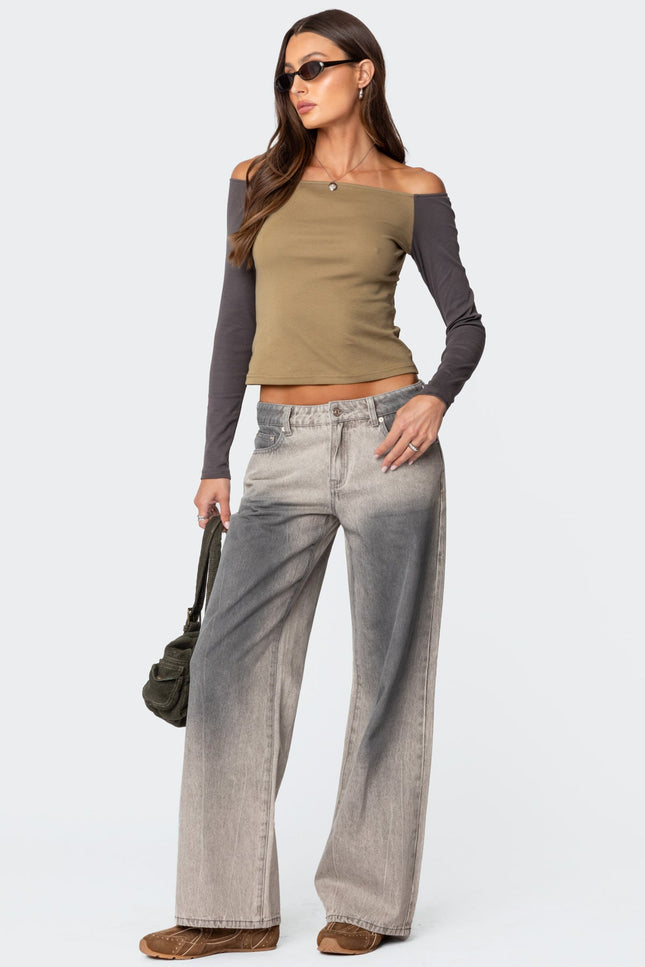 Contrast Off Shoulder Top - Olive