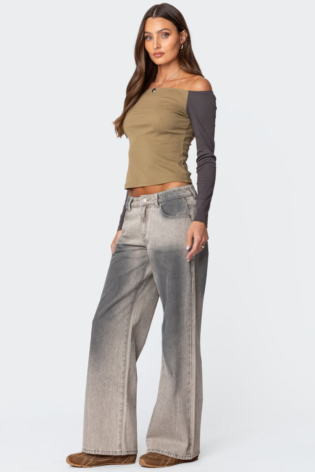 Contrast Off Shoulder Top - Olive