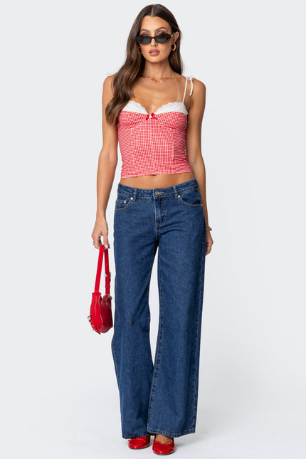 Peekaboo Lacey Gingham Corset - Red
