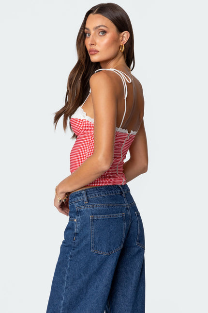 Peekaboo Lacey Gingham Corset - Red
