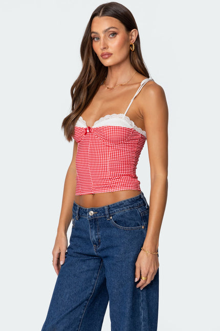 Peekaboo Lacey Gingham Corset - Red