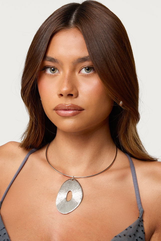 Abstract Pendant Cuff Necklace - Silver