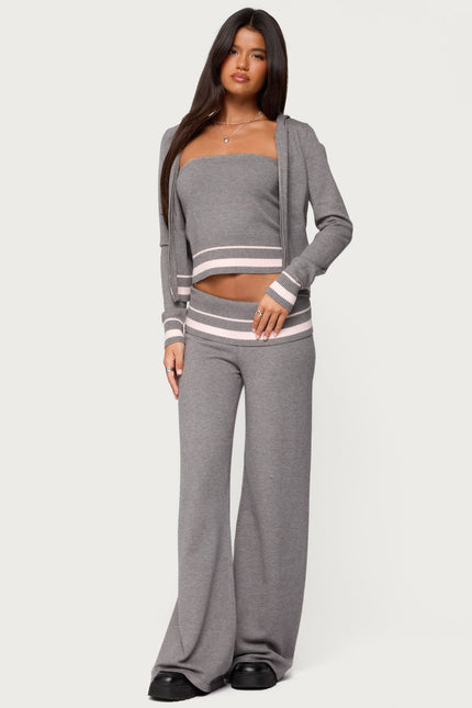 Kaliya Stripey Knit Zip Up Hoodie - Gray Melange