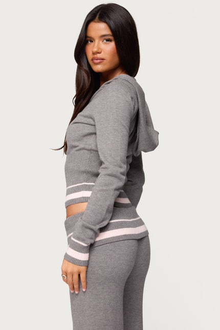 Kaliya Stripey Knit Zip Up Hoodie - Gray Melange