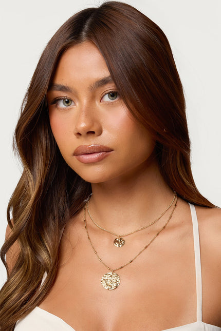 Textured Duo Layered Necklace - Gold