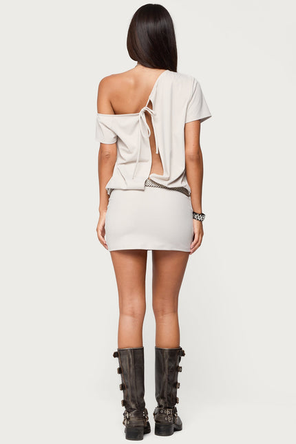 Dorie Off Shoulder Cut Out Mini Dress - Light Gray