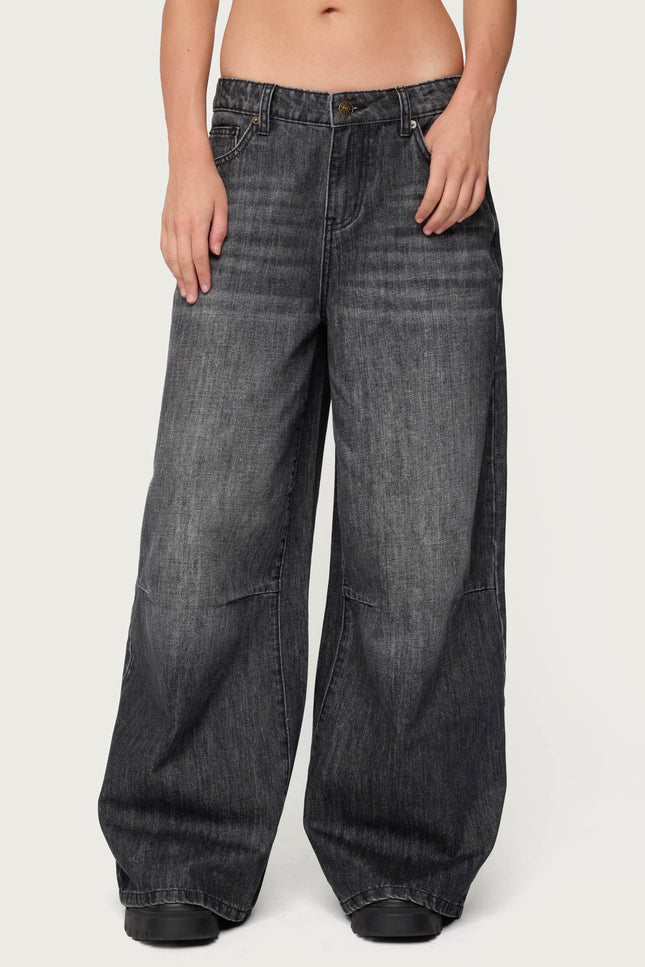 Skater Girl Washed Low Rise Baggy Jeans - Gray Washed