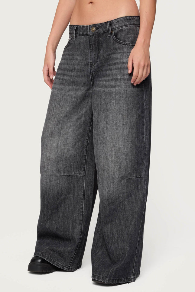 Skater Girl Washed Low Rise Baggy Jeans - Gray Washed