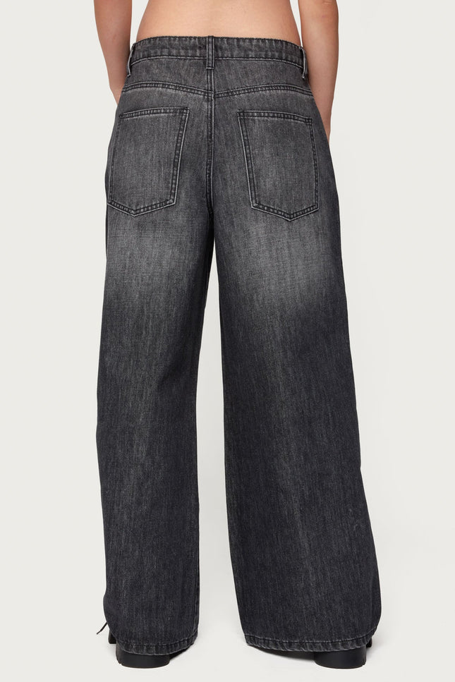 Skater Girl Washed Low Rise Baggy Jeans - Gray Washed